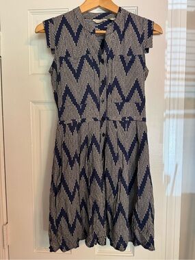 Anthropologie Navy and White Chevron Pattern Button-Front Dress
